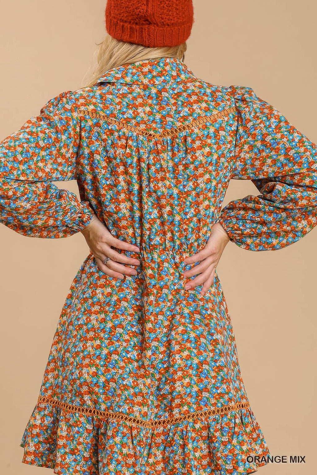 Collared neckline button down floral print dress with crochet trimmed details-Product Type | Naughty Smile Fashion