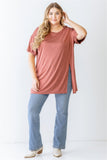 Plus Brick Round Neck Short Sleeve Relax Top