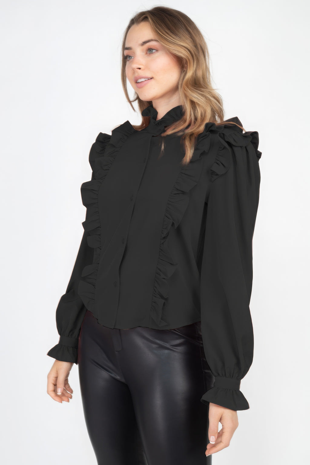 Mock Neck Ruffled Buttoned Top-Product Type | Naughty Smile Fashion