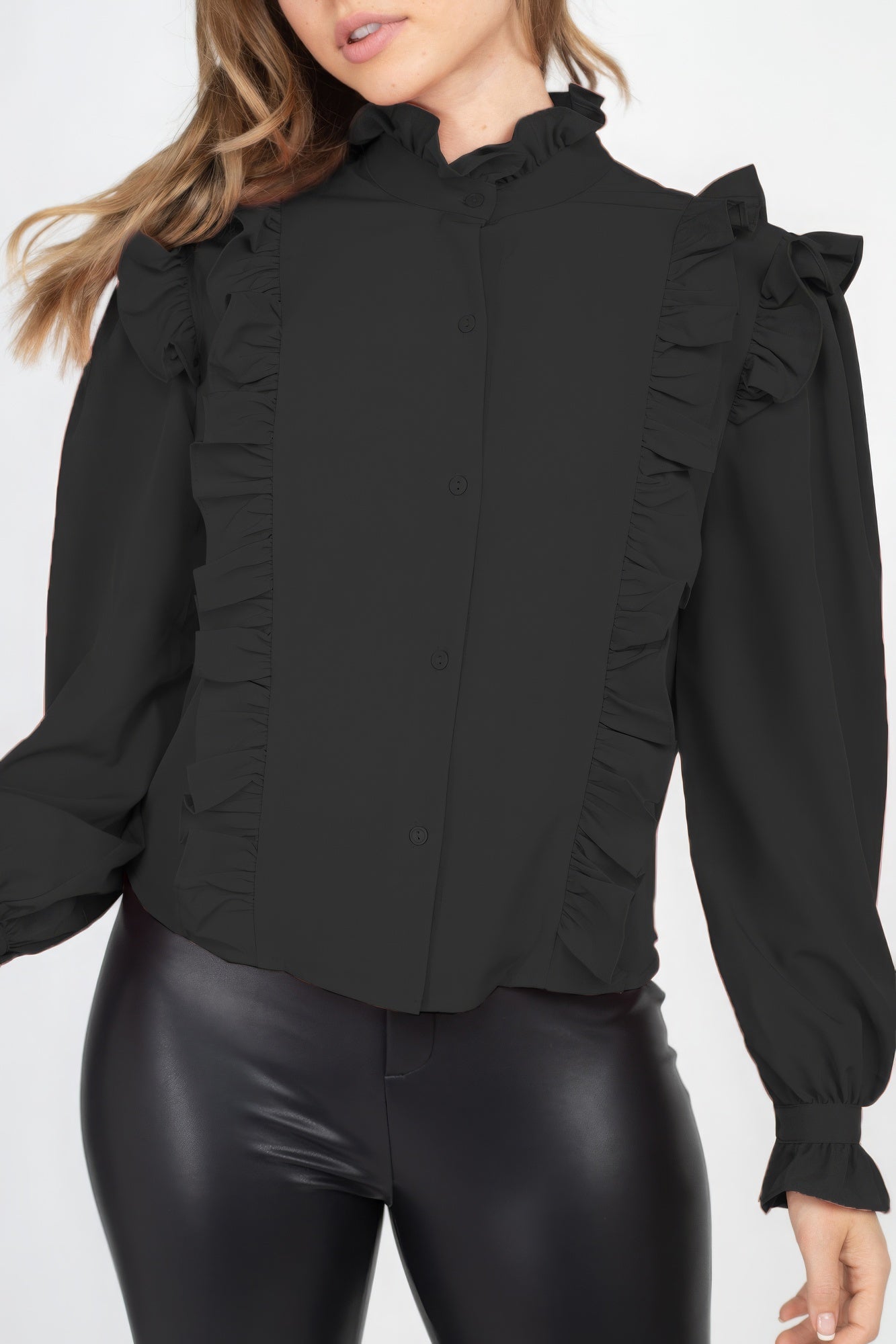 Mock Neck Ruffled Buttoned Top-Product Type | Naughty Smile Fashion