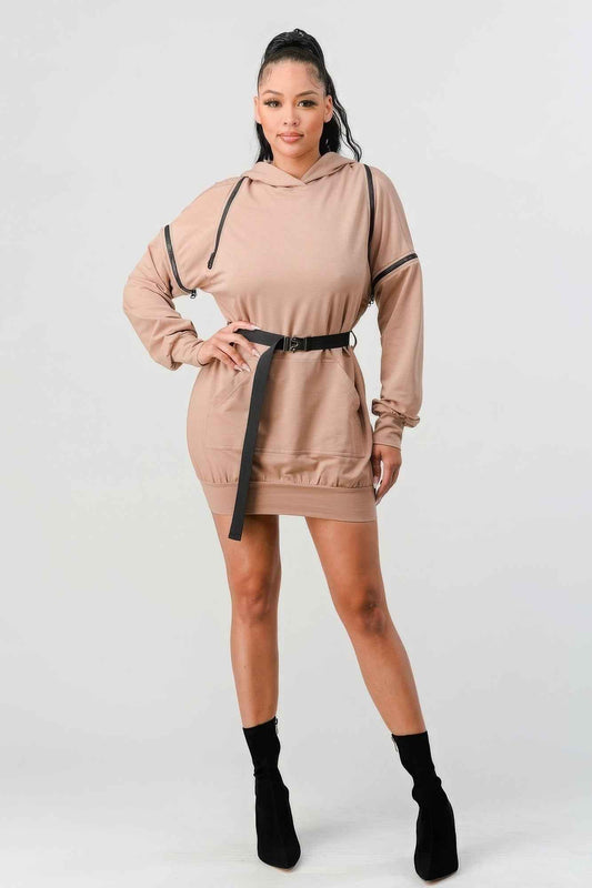 Sale - Double Zipper Long Sleeve Hooded Mini Dress – On Sale Now