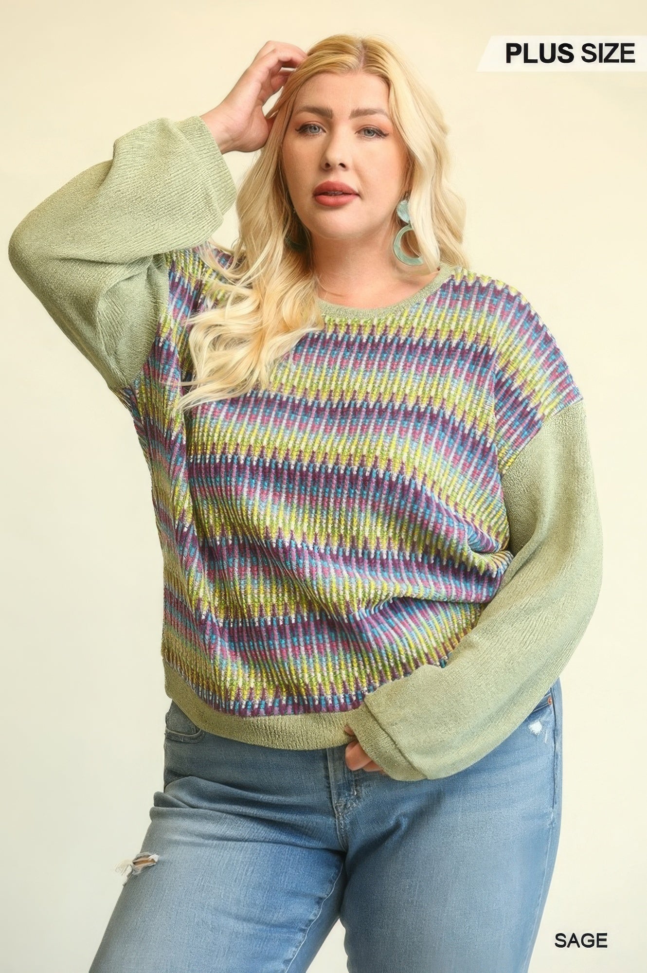 Plus Size Novelty Knit And Solid Knit Mixed Loose Top With Drop Down Shoulder – Stylish & Comfortable – men’s fashion, stylish and versatile