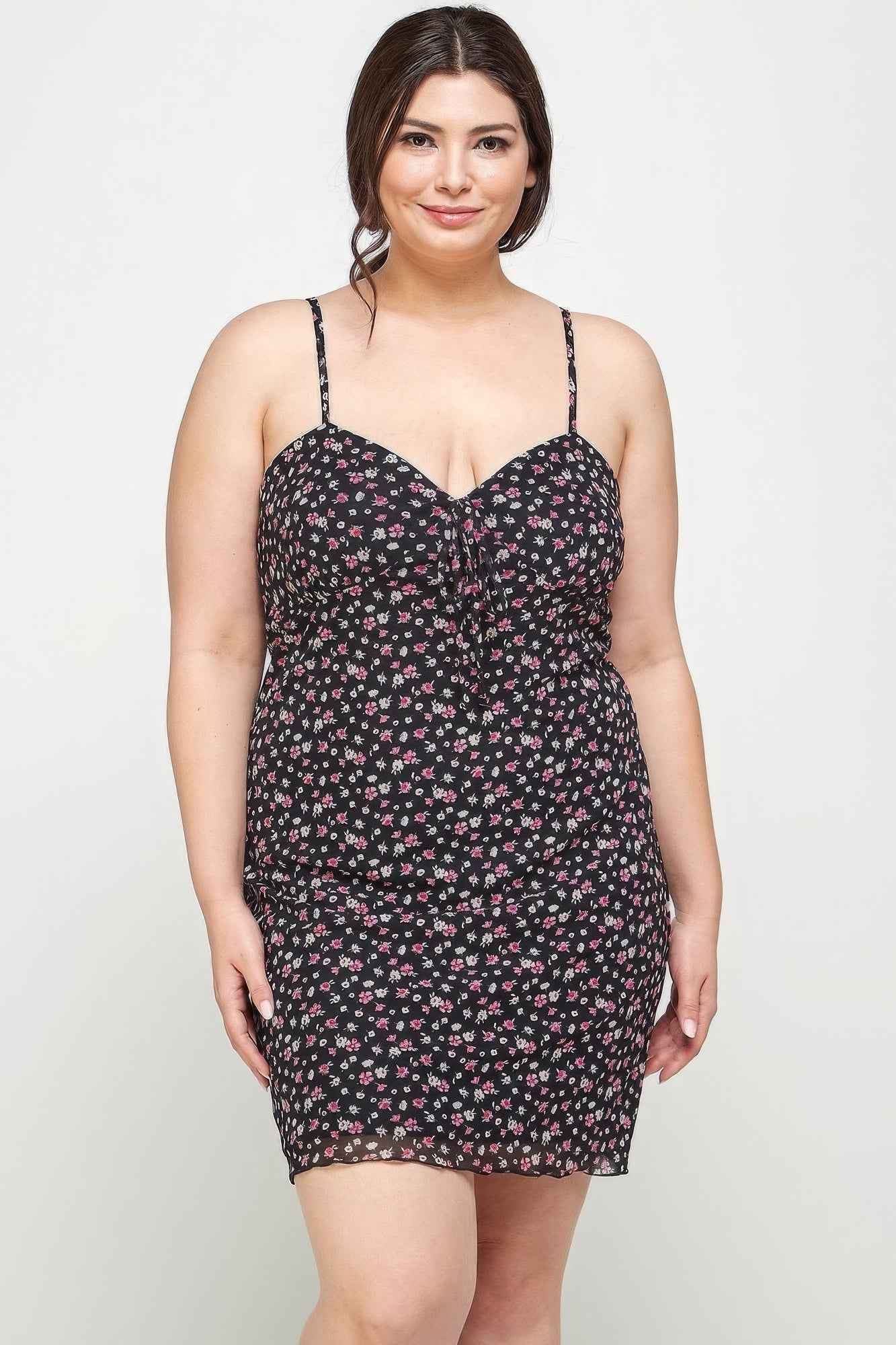 Plus Size Ditsy Floral Print On Mesh Fabric Cami Dress – Stylish & Comfortable – men’s fashion, stylish and versatile