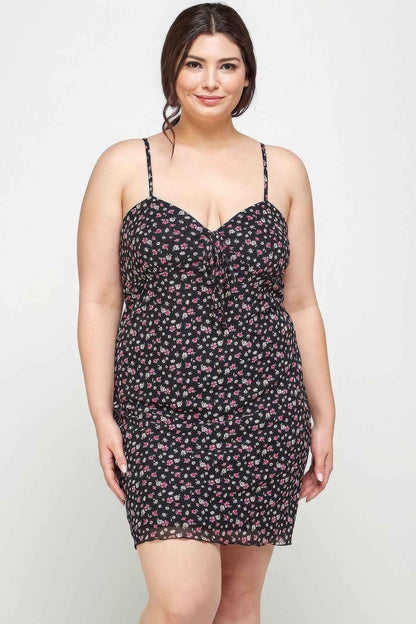 Plus Size Ditsy Floral Print On Mesh Fabric Cami Dress – Stylish & Comfortable – men’s fashion, stylish and versatile