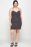 Plus Size Ditsy Floral Print On Mesh Fabric Cami Dress