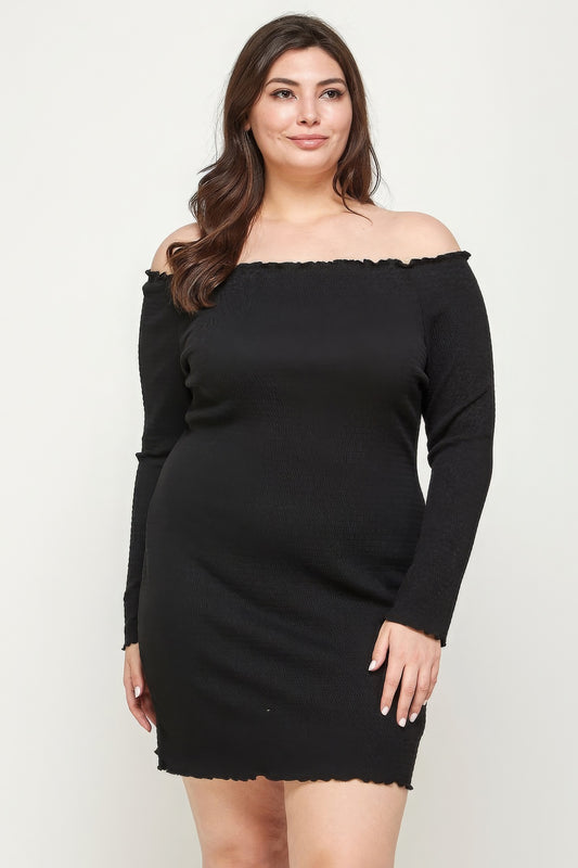 Plus Size, Solid Smocked Off Shoulder Dress