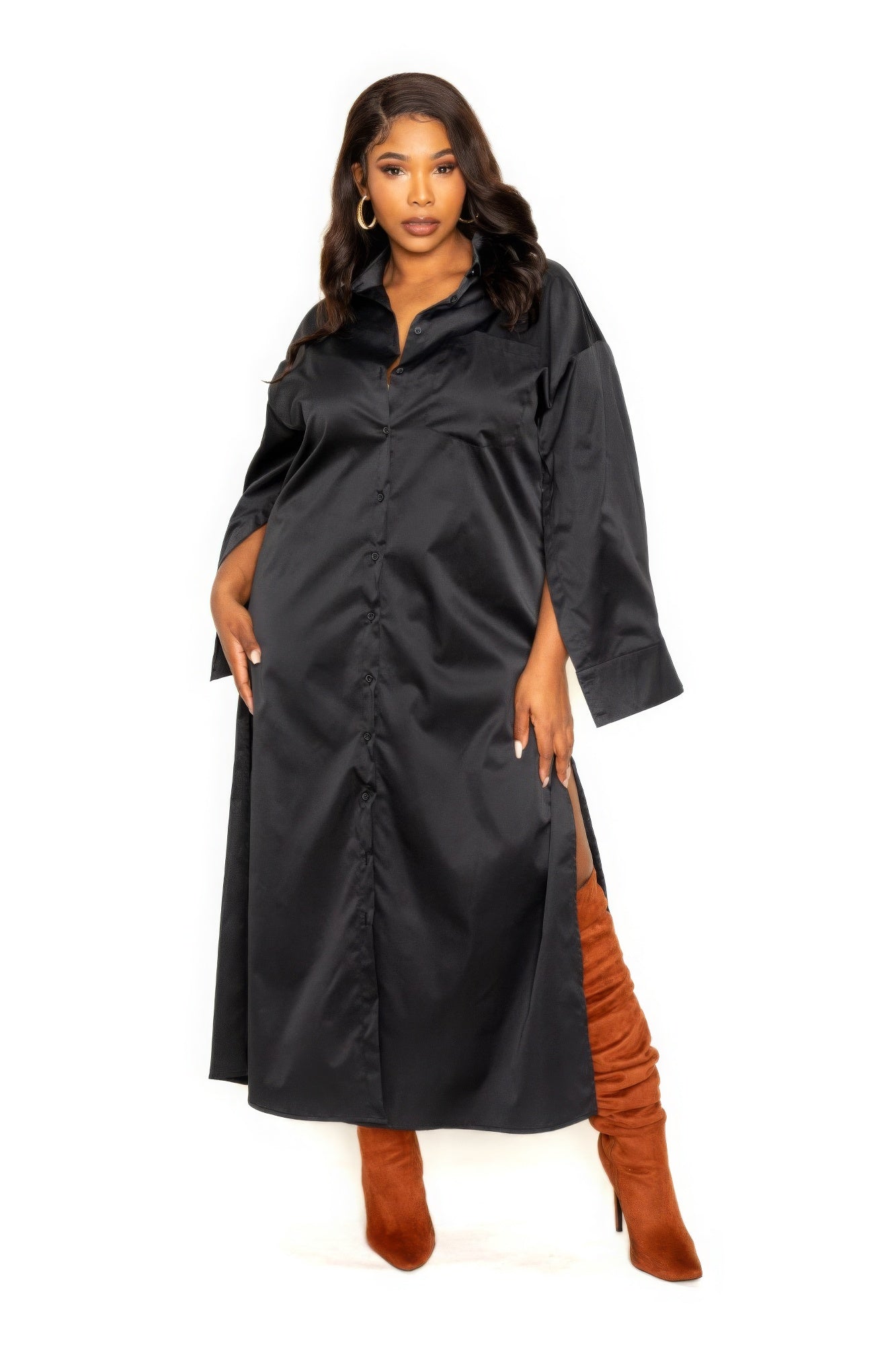 Plus Size Cape Sleeve Shirt Dress – Stylish & Comfortable – men’s fashion, stylish and versatile