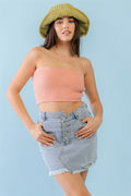 Dusty Peach Knit Strapless Crop Top-Product Type | Naughty Smile Fashion