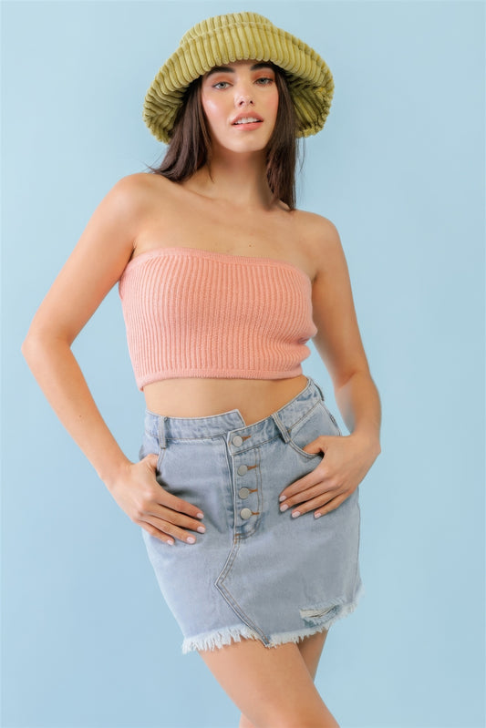 Sale - Dusty Peach Knit Strapless Crop Top – On Sale Now