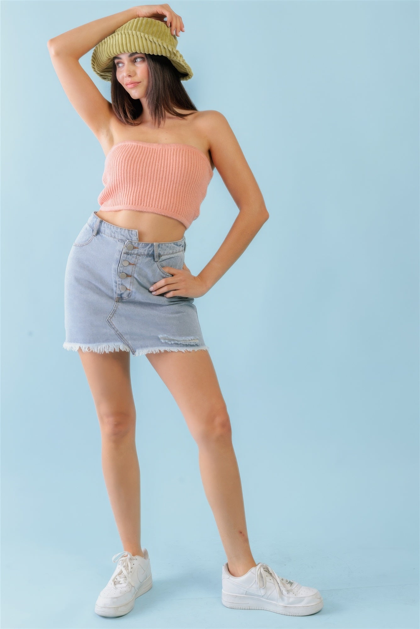 Dusty Peach Knit Strapless Crop Top-Product Type | Naughty Smile Fashion