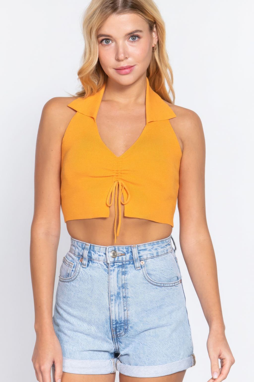 Halter Ruched Crop Sweater Knit Top-Product Type | Naughty Smile Fashion