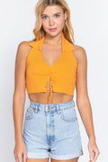 Halter Ruched Crop Sweater Knit Top-Product Type | Naughty Smile Fashion