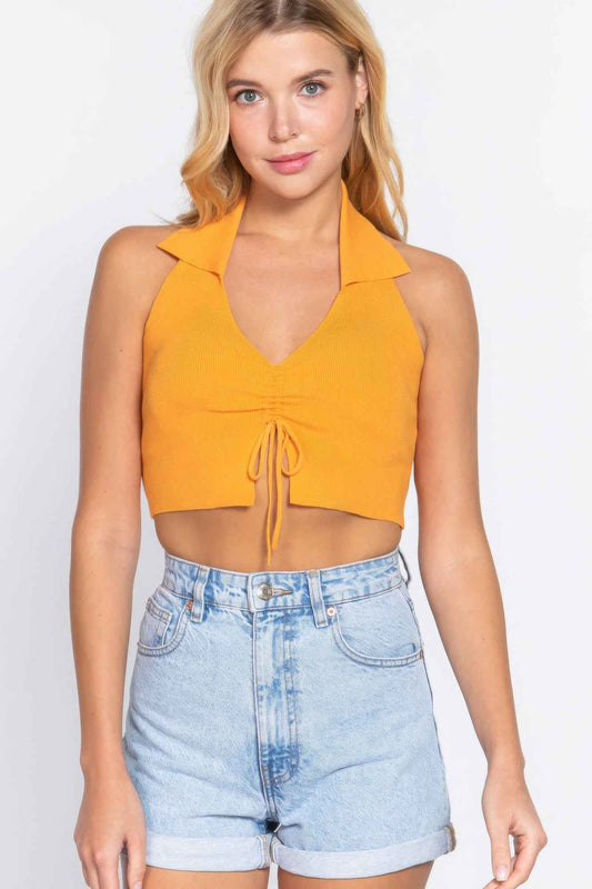 Sale - Halter Ruched Crop Sweater Knit Top – On Sale Now