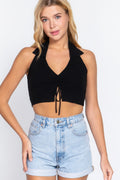Halter Ruched Crop Sweater Knit Top-Product Type | Naughty Smile Fashion