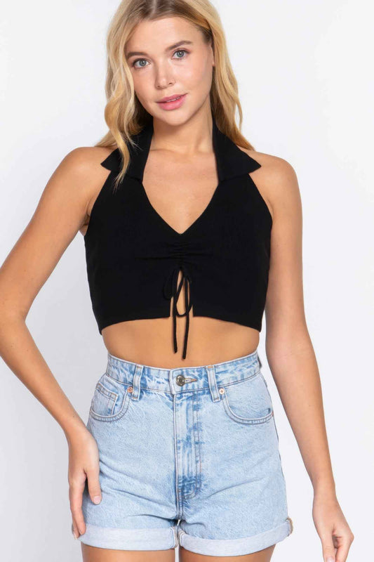 Sale - Halter Ruched Crop Sweater Knit Top – On Sale Now