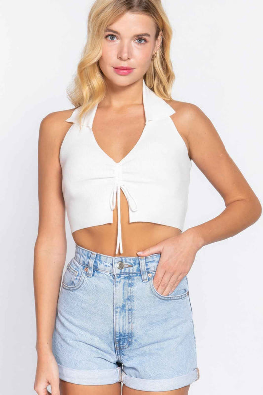 Sale - Halter Ruched Crop Sweater Knit Top – On Sale Now