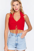 Halter Ruched Crop Sweater Knit Top-Product Type | Naughty Smile Fashion