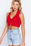 Halter Ruched Crop Sweater Knit Top