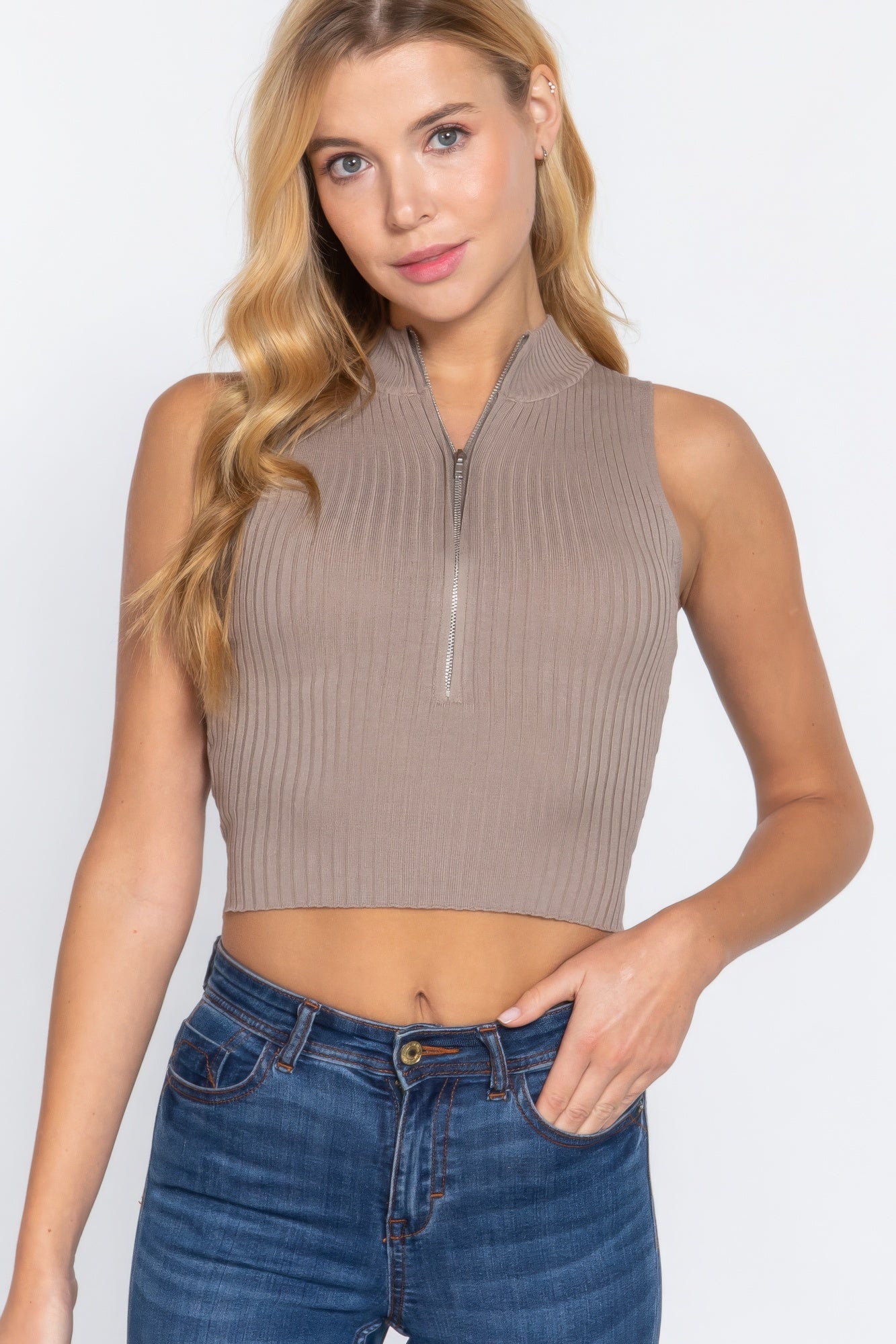 Sale - Sleeveless Rib Sweater Top W/zipper – On Sale Now