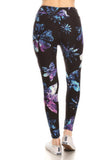 Yoga Style Banded Lined Galaxy Silhouette Floral Print, Full Length Leggings In