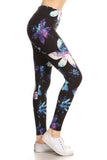 Yoga Style Banded Lined Galaxy Silhouette Floral Print, Full Length Leggings In