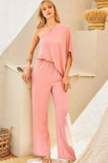 One Shoulder 3/4 Sleeve Unbalanced Waist Elastic Solid Pants Jumpsuit-Product Type | Naughty Smile Fashion