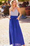 Striped Print Cami Sol Top Hi-waist Skirt Side Pocket Maxi Dress-Product Type | Naughty Smile Fashion