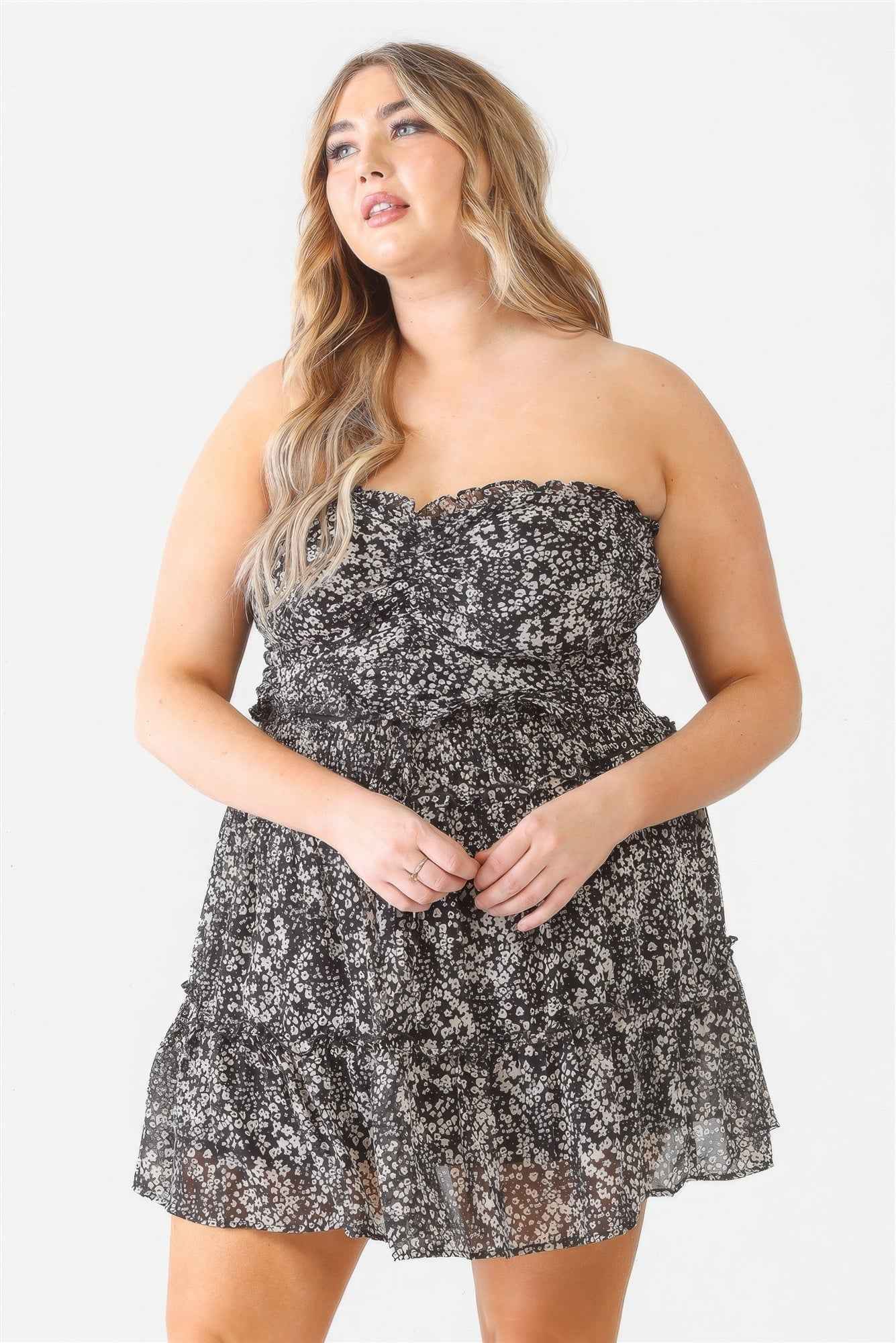 Plus Size Plus Floral Print Ruched Ruffle Smocked Back Top & High Waist Flare Hem Mini Skirt Set – Stylish & Comfortable – men’s fashion, stylish and versatile