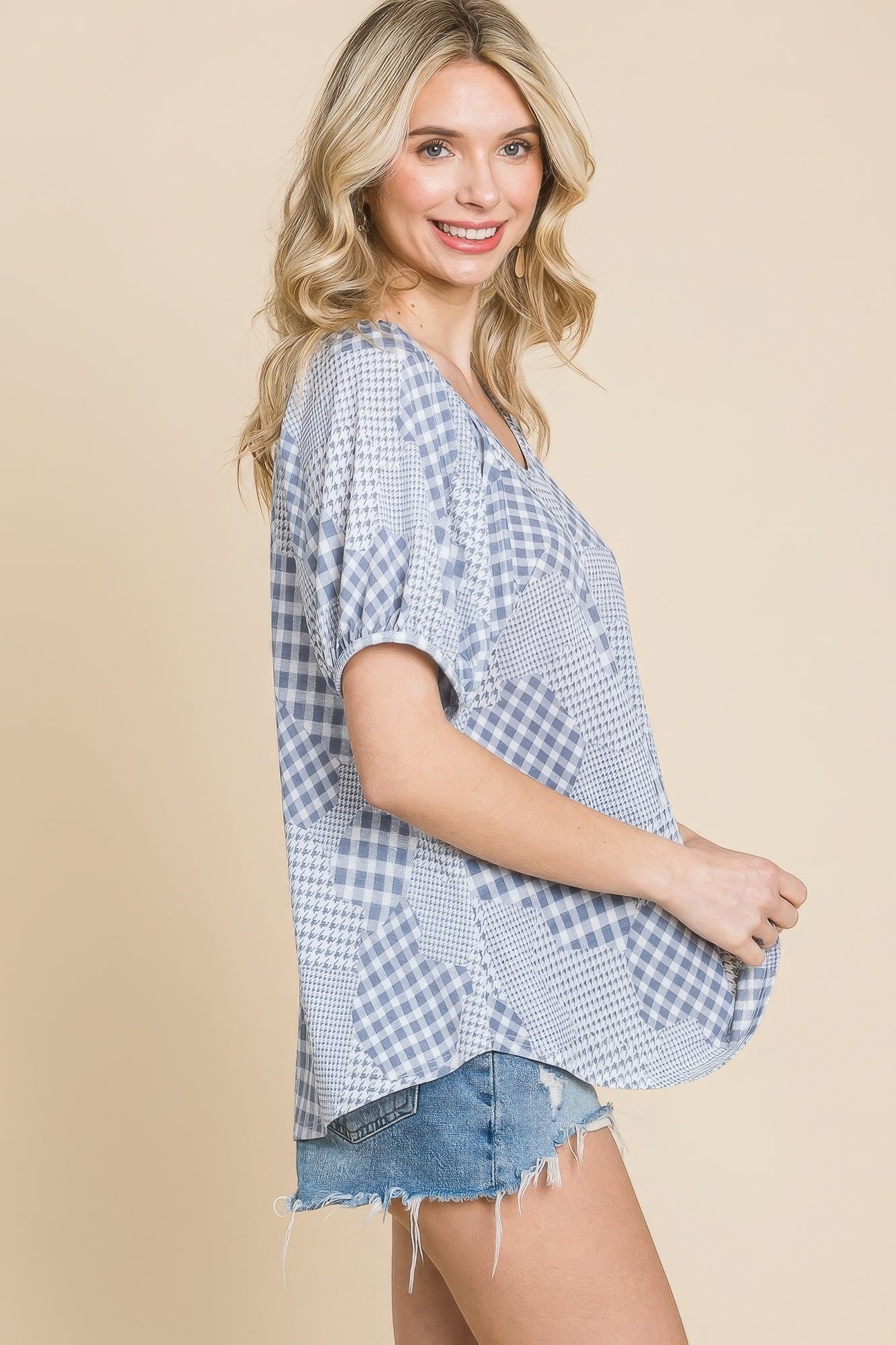 Hounds Tooth And Check Plaid Top-Product Type | Naughty Smile Fashion