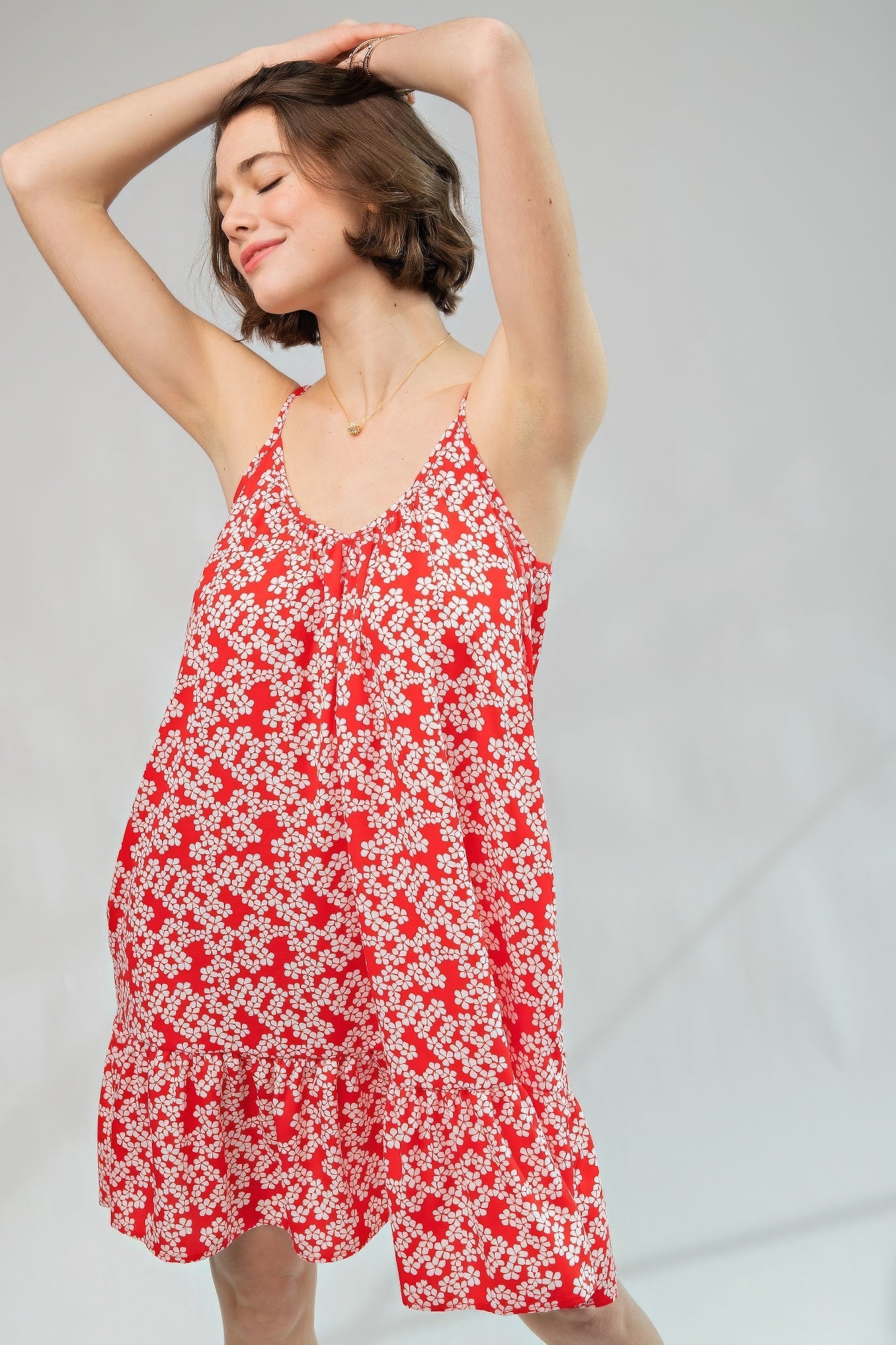Floral Printed Wool Peach Cami Dress-Product Type | Naughty Smile Fashion