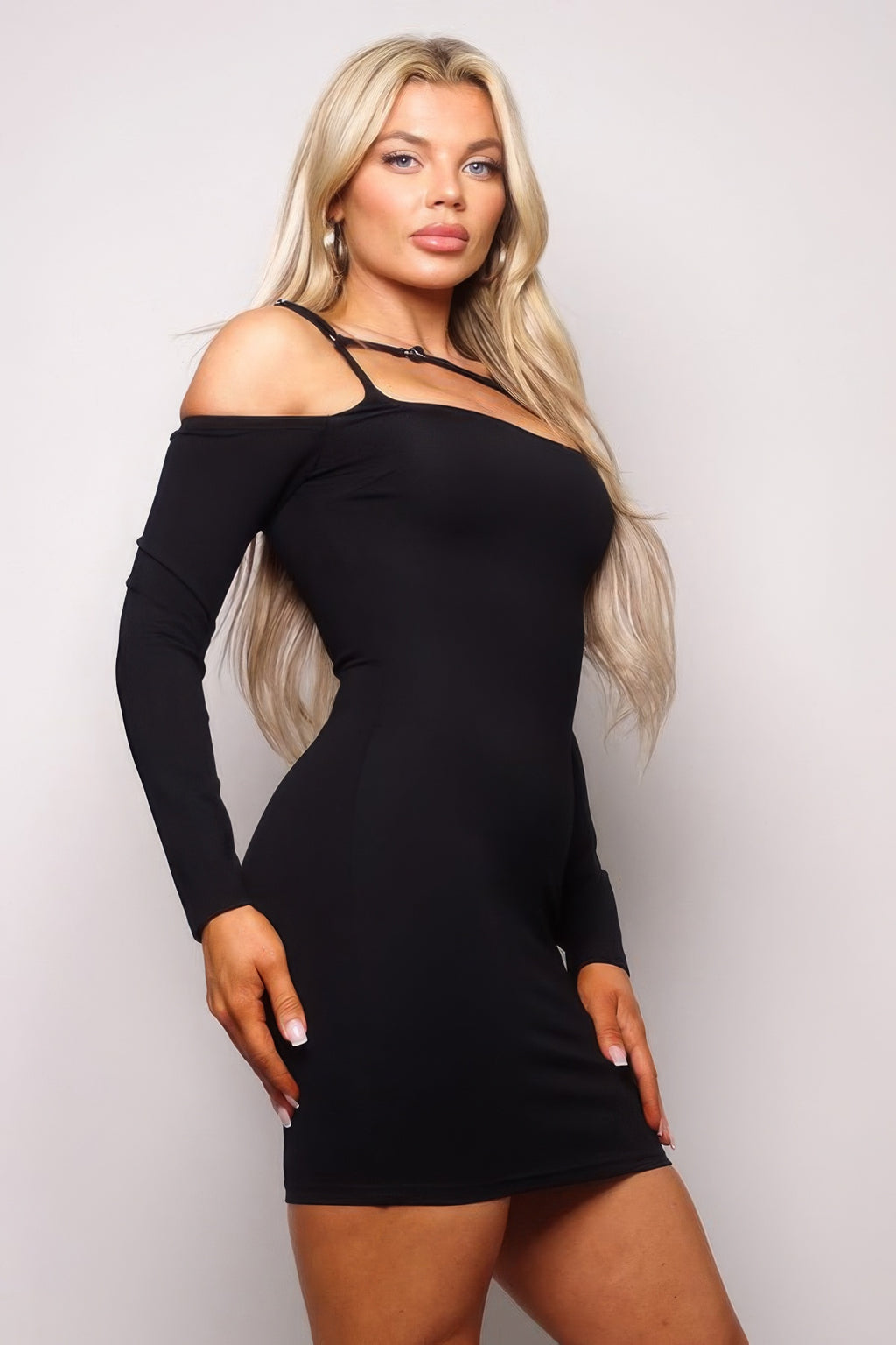 Long Sleeve Cuff Front Strap Mini Dress-Product Type | Naughty Smile Fashion