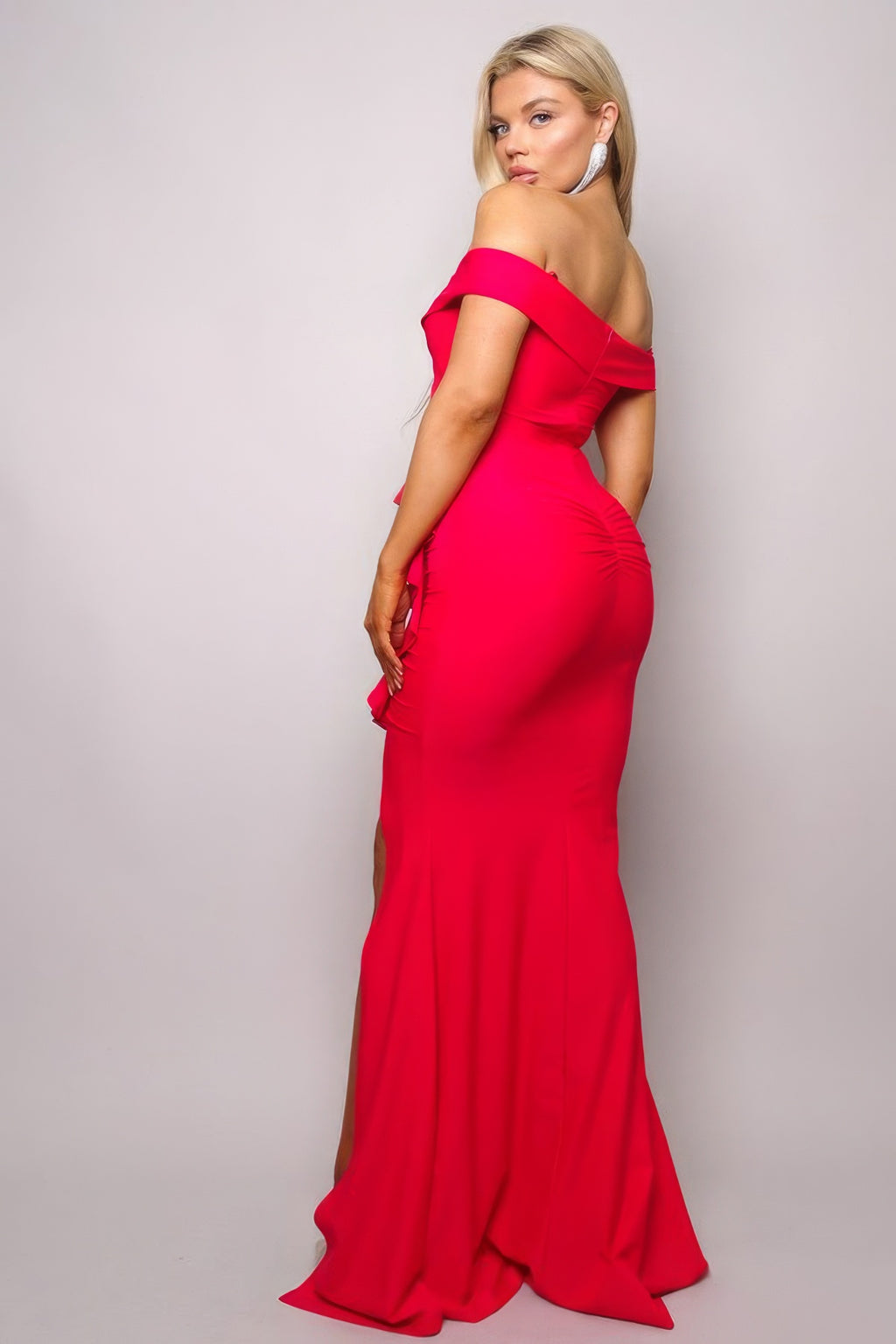 Crossover Front Off Shoulder Side Ruffle Maxi Dress-Product Type | Naughty Smile Fashion