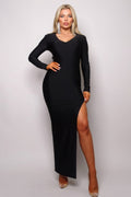 Long Sleeve V Neck Open Back Maxi Dress-Product Type | Naughty Smile Fashion