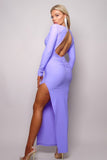 Long Sleeve V Neck Open Back Maxi Dress