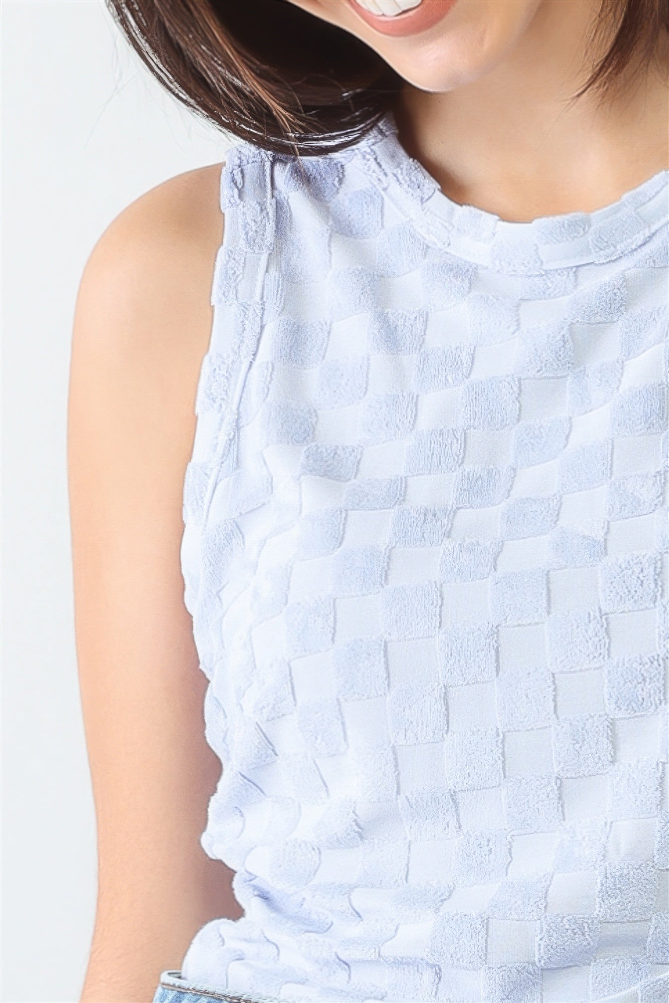 Baby Blue Chess Cage Print Cotton Blend Sleeveless Bodysuit-Product Type | Naughty Smile Fashion