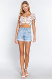 Short Slv Print Crop Woven Top