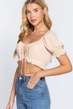 Short Slv Print Crop Woven Top