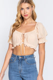 Short Slv Print Crop Woven Top