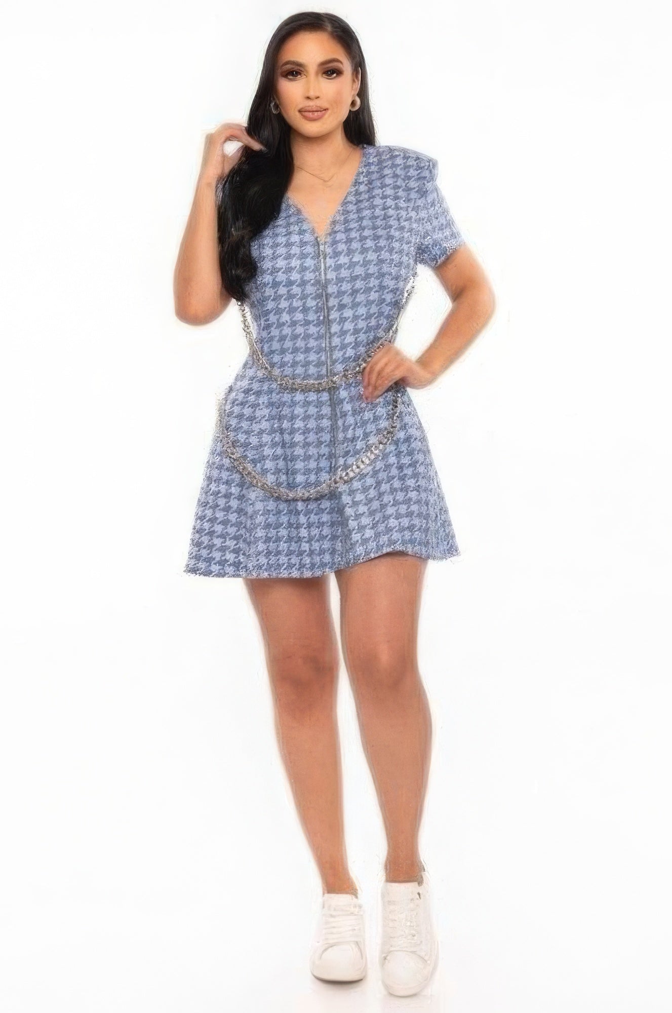Houndstooth Chain-belt Dress-Product Type | Naughty Smile Fashion