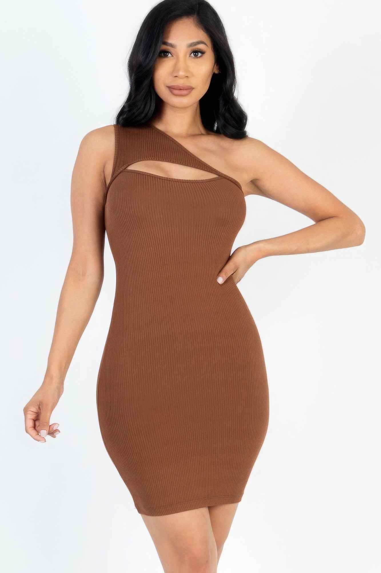 Sale - Ribbed One Shoulder Cutout Front Mini Bodycon Dress – On Sale Now