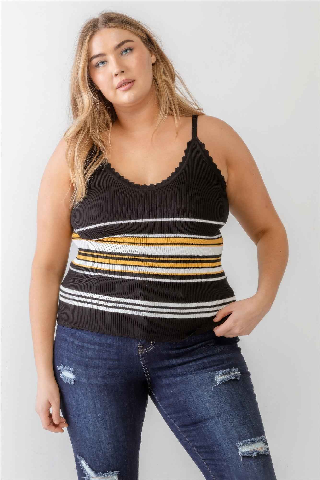Plus Size Plus Ribbed Ruffle Tank Top – Stylish & Comfortable – men’s fashion, stylish and versatile