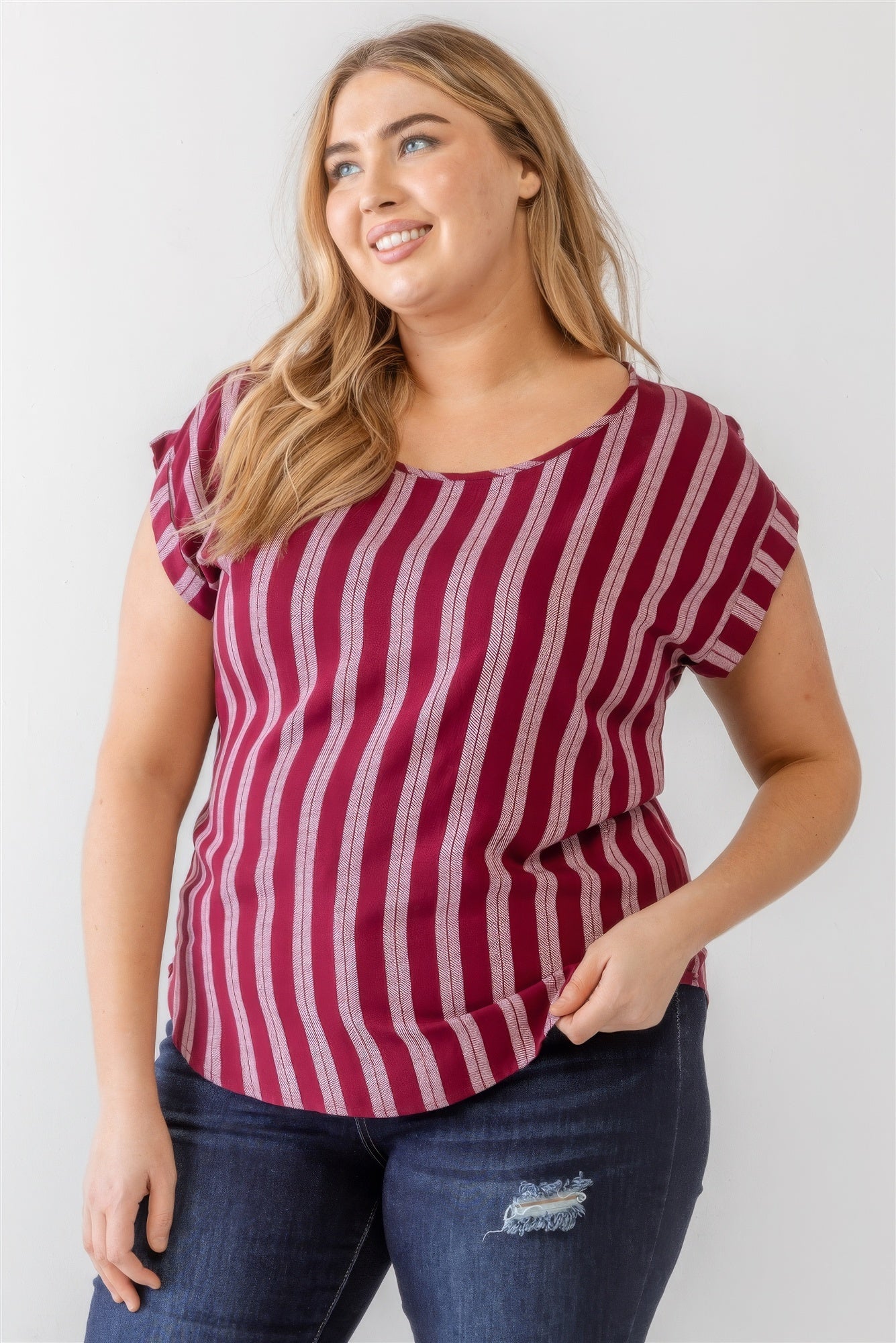 Plus Size Plus Striped Short Sleeve Relax Top – Stylish & Comfortable – men’s fashion, stylish and versatile