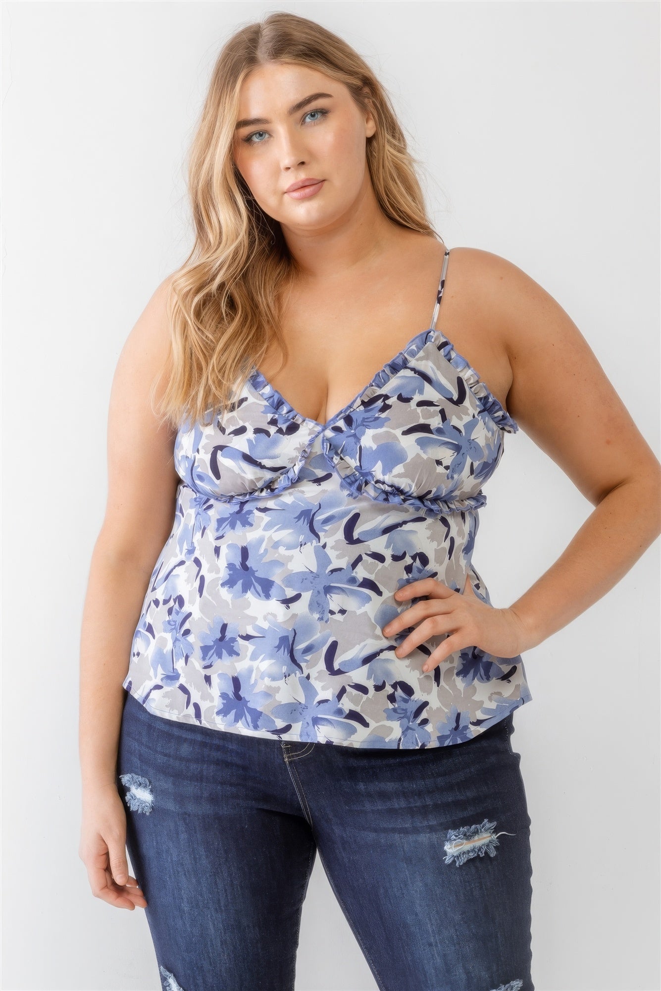 Plus Size Plus Floral Print Woven Ruffle Sleeveless Back Zipper Tank Top – Stylish & Comfortable – men’s fashion, stylish and versatile