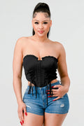 Luxe sweetheart ruffled drawstring lace bustier top-Product Type | Naughty Smile Fashion