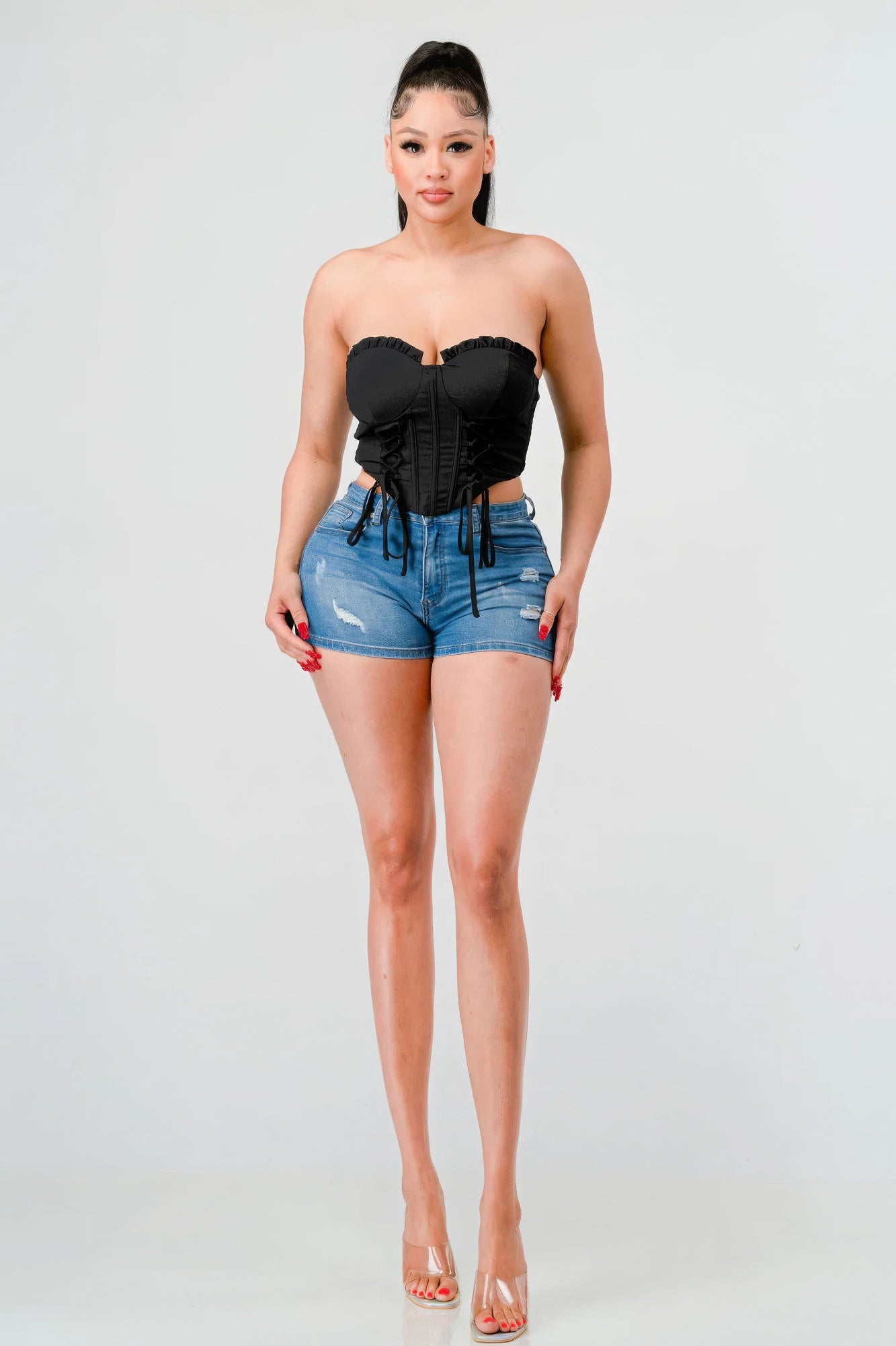Luxe sweetheart ruffled drawstring lace bustier top-Product Type | Naughty Smile Fashion