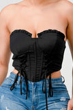 Top tipo bustier de encaje con cordón y volantes en forma de corazón de lujo