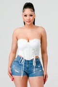 Luxe sweetheart ruffled drawstring lace bustier top-Product Type | Naughty Smile Fashion