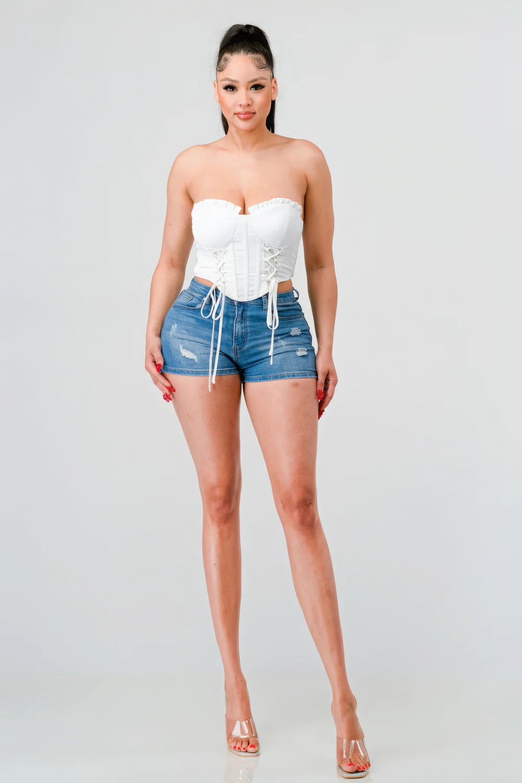 Luxe sweetheart ruffled drawstring lace bustier top-Product Type | Naughty Smile Fashion