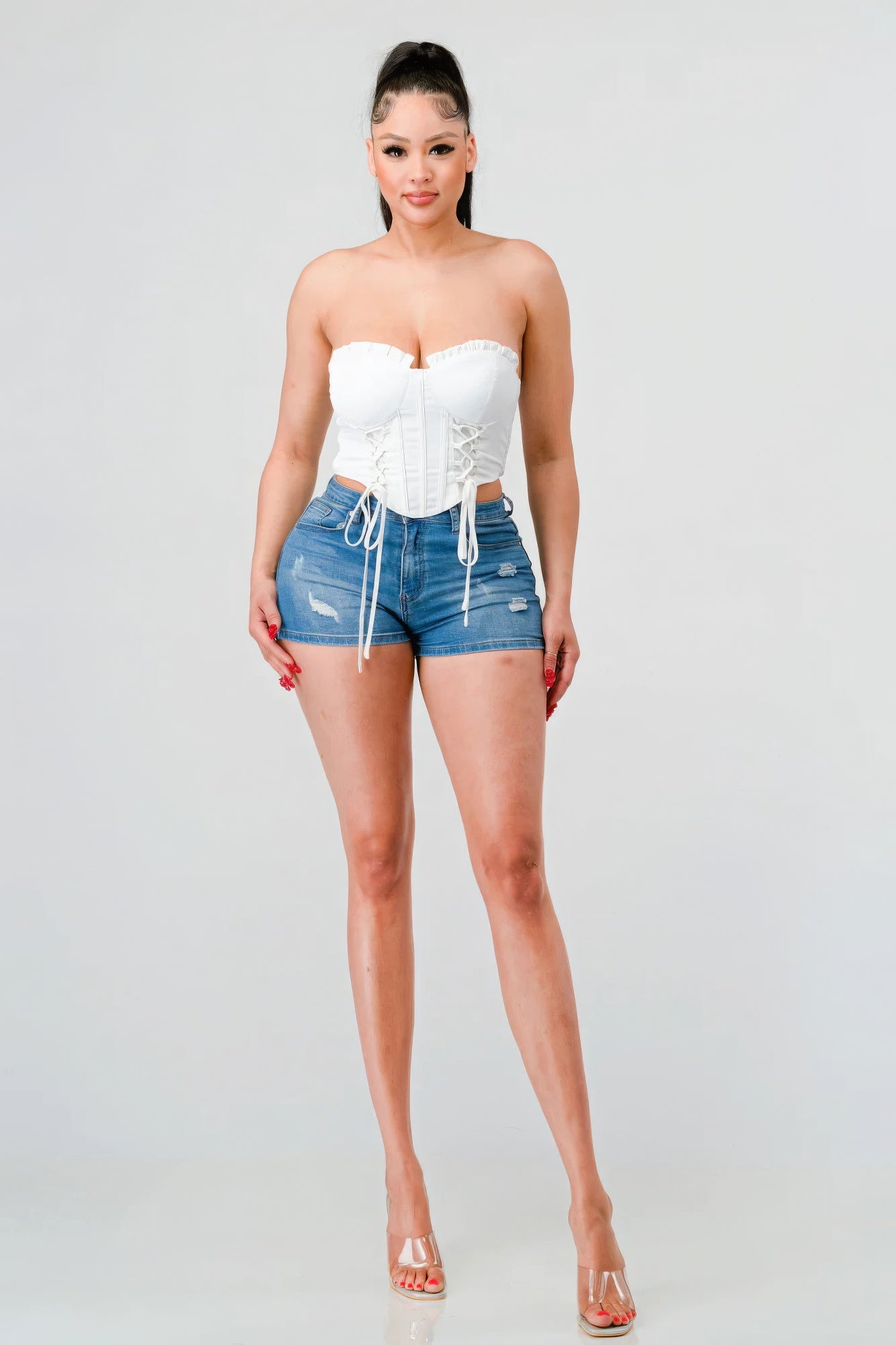 Luxe sweetheart ruffled drawstring lace bustier top-Product Type | Naughty Smile Fashion