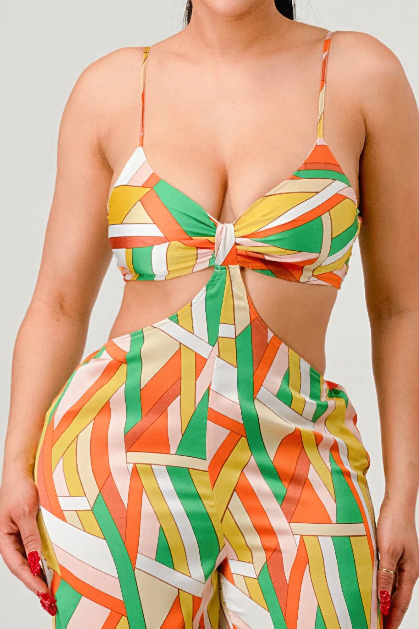 Luxe geo print satin bra top and palazzo jumpsuit-Product Type | Naughty Smile Fashion